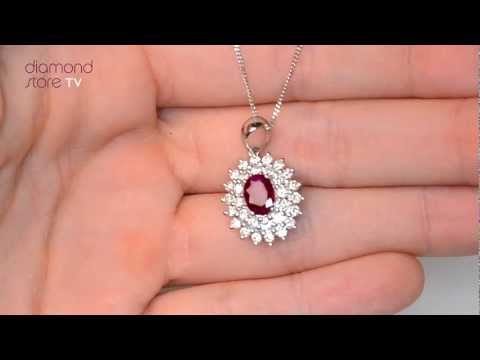 R4628 - Ruby 7 x 5mm And Diamond 18K White Gold Pendant