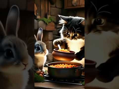 Cat is cooking food for Rabbit | Best English song by Jennifer #music #love #animals #animalworld
