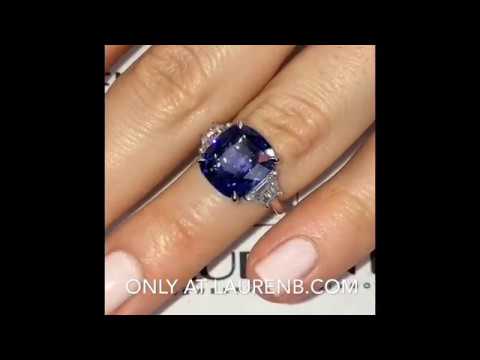 7 carat Sapphire Cushion Cut Three-Stone Ring