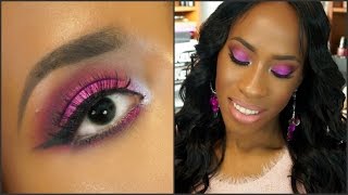 How To | Sexy Pink Smokey Eye! & Peachy Lips for black women