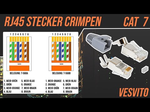 RJ45 Stecker CAT 6A / CAT 7 mit Belegung crimpen! Netzwerkkabel Belegung selber machen! VESVITO