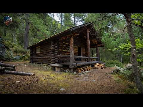 Building A Wooden Cabin By Hand in the Forest – Full Primitive Construction