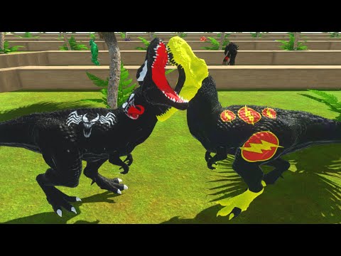 FLASH T-REX vs BATMAN T-REX OASIS DEATH RUN - Animal Revolt Battle Simulator