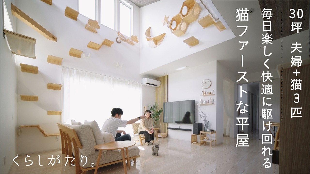 【一条の暮らし】猫3匹と快適に過ごす｜キャットウォークのある平屋｜30坪2LDK+S｜2人家族+猫3匹