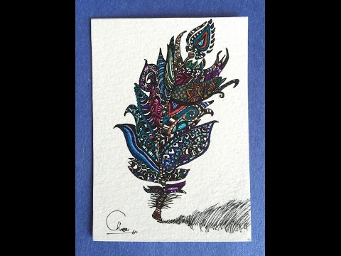 Zentangle Bird Feather drawing with Pilot Hi-TEC C maica 0.3mm