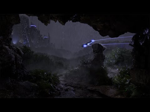 Cozy Cave Sheltering From Rain & Thunder | Hiking On An Alien World | Rain Sounds For Sleeping