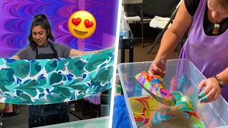 This Place Shows You How To WATER MARBLE Your CLOTHES! | Moxi Makers