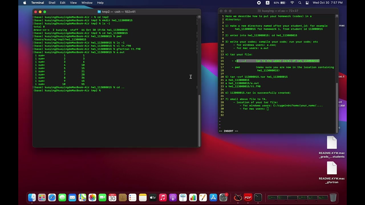 Create a tar file for homework using Linux commands