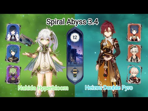 C0 Nahilan Hyperbloom & C4 Heizou Double Pyro - Spiral Abyss 3.4 - Floor 12 9 star | Genshin Impact