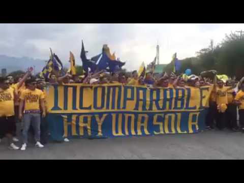 "La hinchada de los Tigres rumbo al BBVA" Barra: Libres y Lokos &bull; Club: Tigres