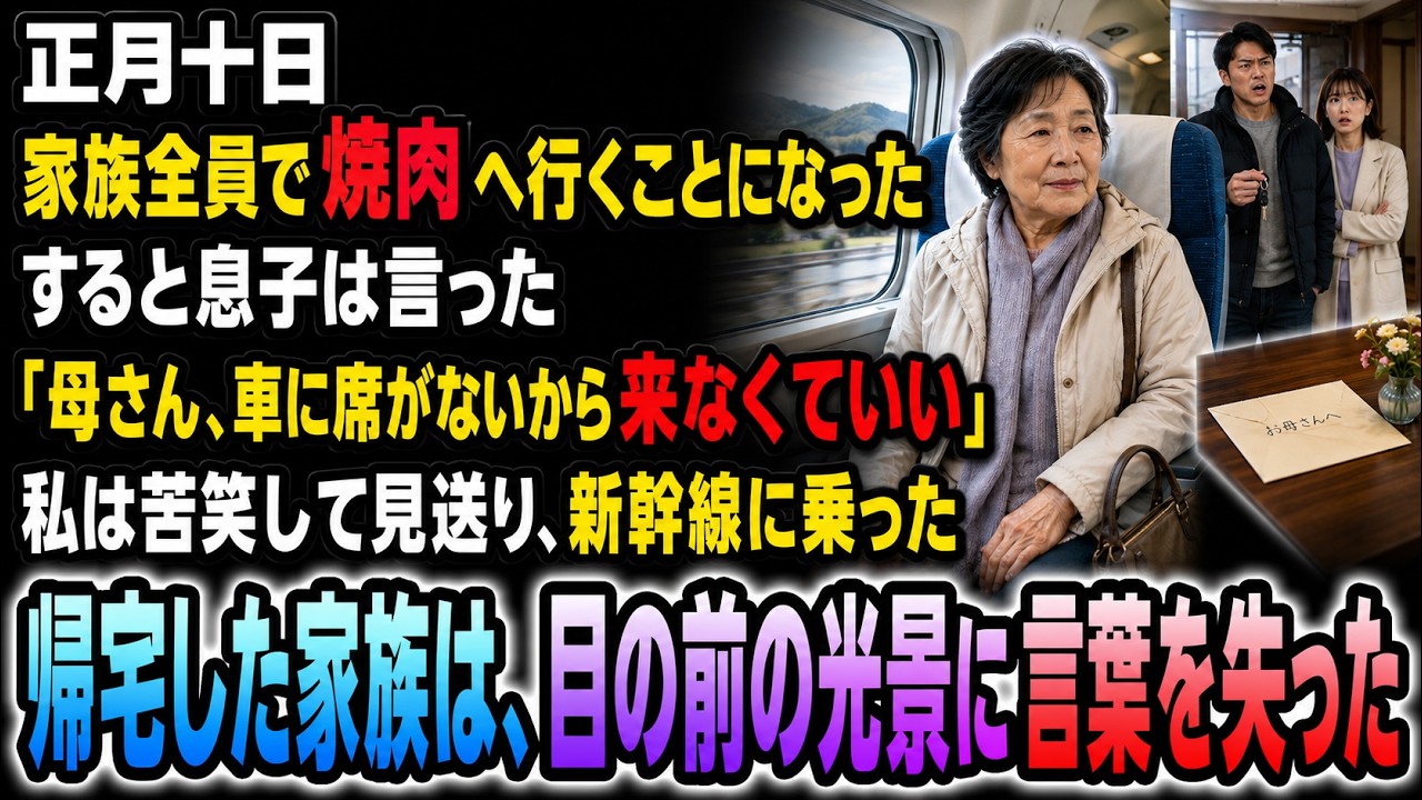 正月十日、家族全員で焼肉へ行くことになった。すると息子は「母さん、車に乗れないから来なくていい」と言った。私は苦笑して見送り、荷物を持って新幹線に乗った。
