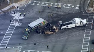 Wrong-way driver crashes head-on into dump truck in major multi-vehicle crash in Lawrenceville