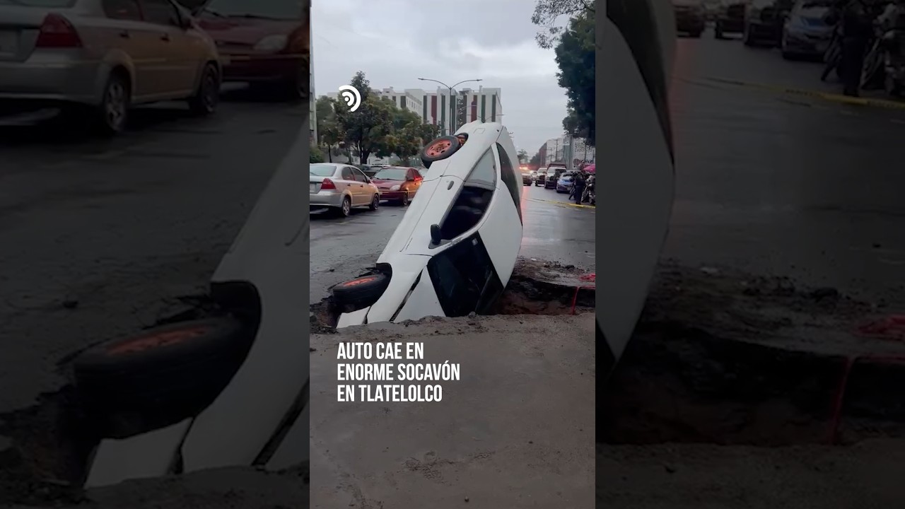¡Auto termina dentro de una enorme excavación en Tlatelolco! 👨‍🚒🚗