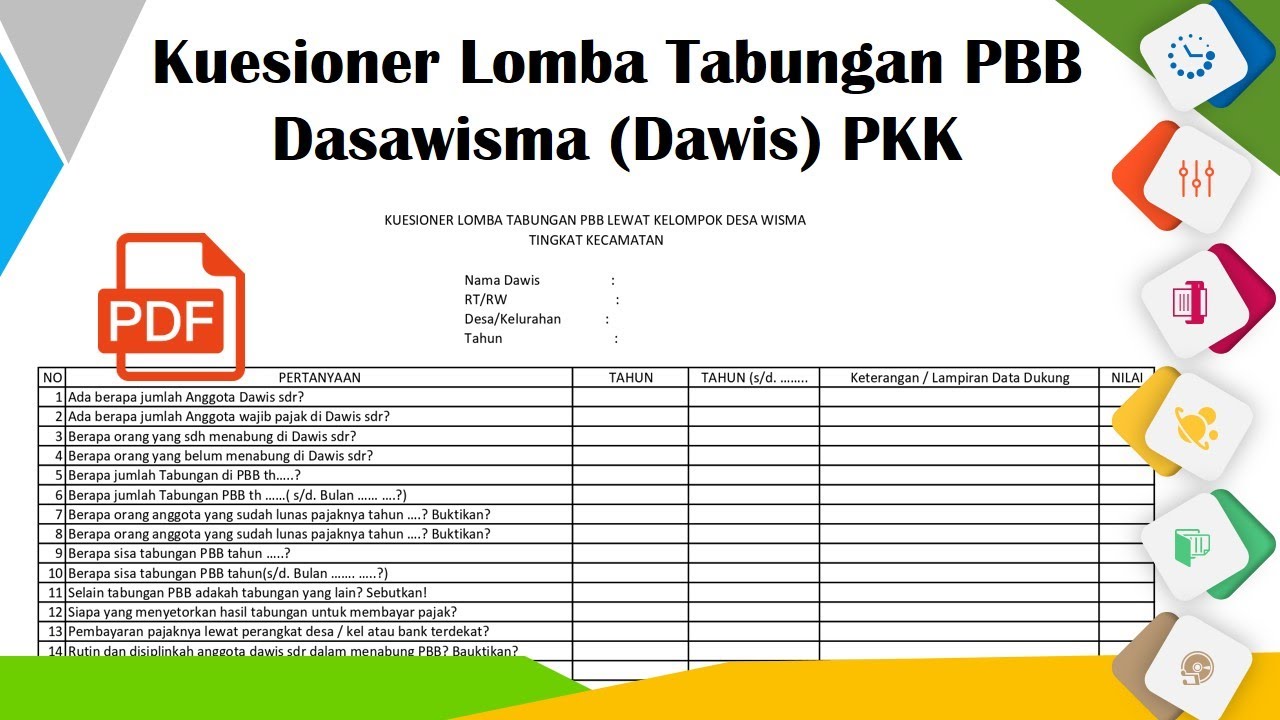 Download Kuesioner Lomba Tabungan PBB Dawis Dasawisma PKK Format pdf