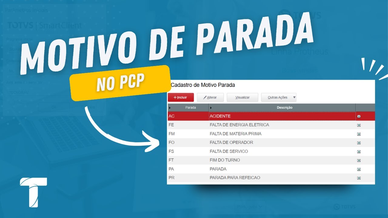 Cadastro de Motivo de Parada | SIGAPCP - TOTVS Protheus