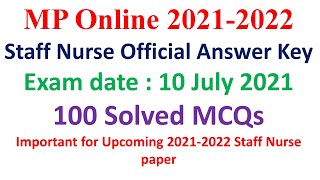 GMC MP Staff Nurse Official Answer Key  10 July 2021| 100 Solved MCQs  staff nurse GMC Indore
