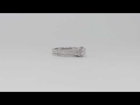 14k White Gold Round Diamond Engagement Ring with Halo & Matching Diamond Band Set (0.92 ct. t.w.)