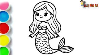 🧜‍♀️ Cute Mermaid Drawing for Kids | Easy Painting & Coloring Tutorial