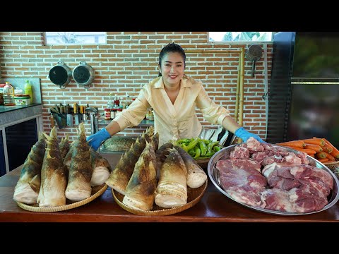 '' 20kg Big Bamboo shoot '' - 4 recipes cook Bamboo shoot - Cooking with Sreypov