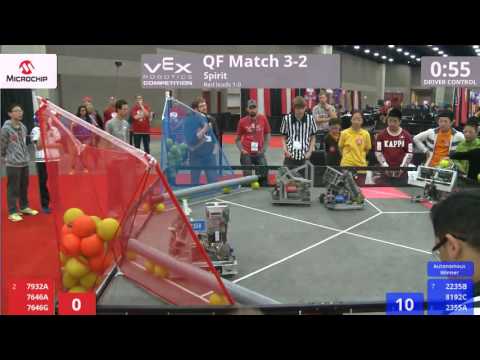 VEX Worlds 2016 - VRC MS Spirit - QF 3-2 (7932A 7646A 7646G) 283 vs 205 (2235B 8192C 2355A)