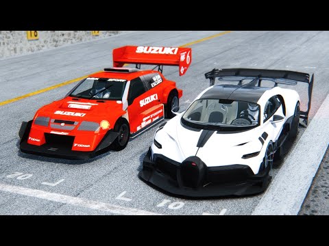 Bugatti Dive GTR Concept vs Suzuki Escudo Pikes Peak at Drag Race 20 KM