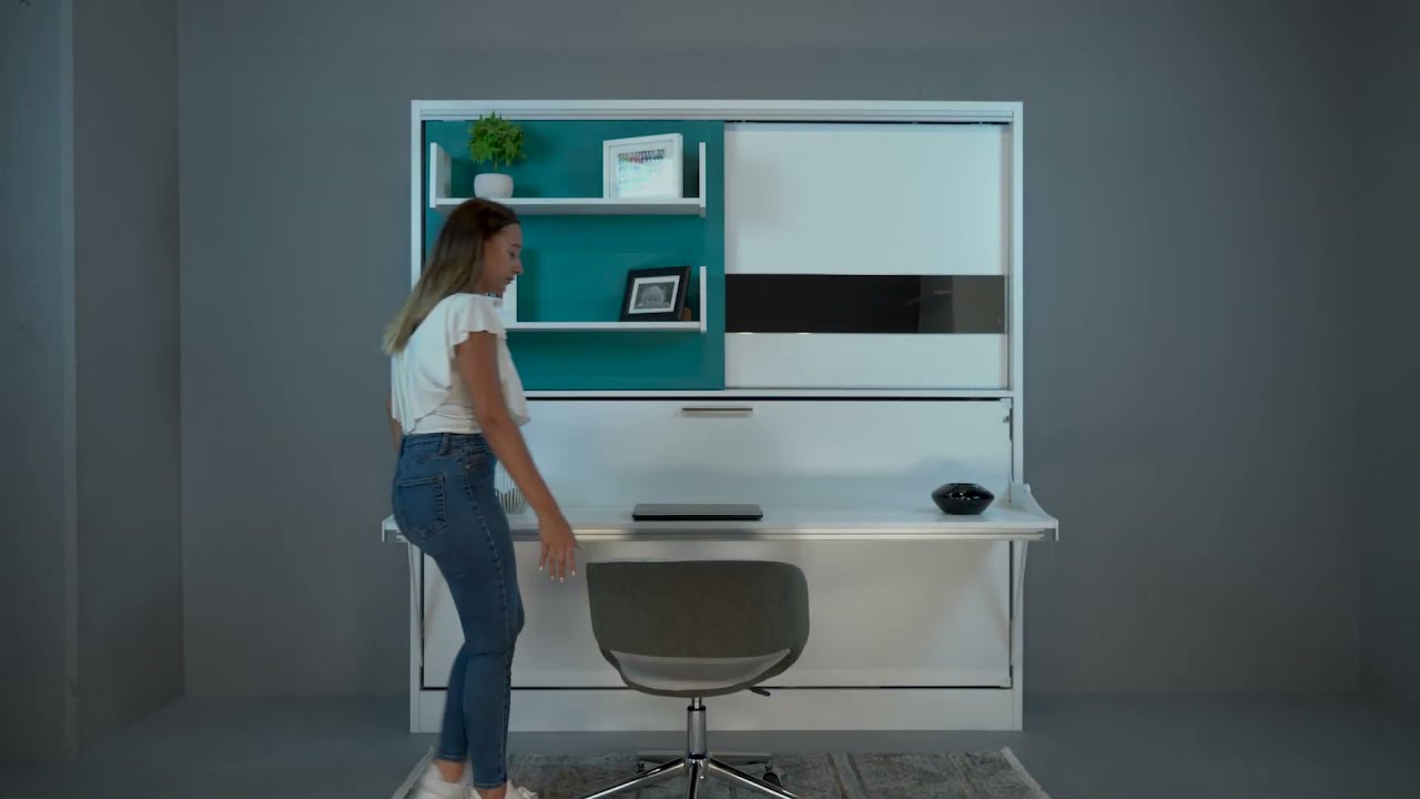 Multimo ACADEMY Schrankbett / Wandbett / Klappbett / Jugendbett klappbar mit Schreibtisch