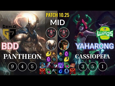GEN Bdd Pantheon vs JAG Yaharong Cassiopeia Mid - KR Patch 10.25