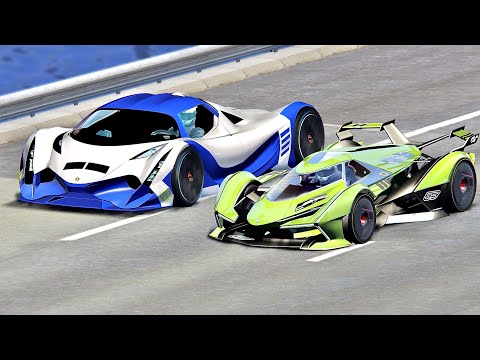 Lamborghini V12 Vision Gran Turismo vs Devel Sixteen - Drag Race 20 KM