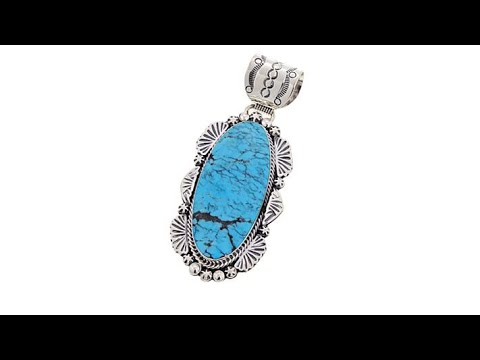 Chaco Canyon Elongated Oval Kingman Turquoise Pendant