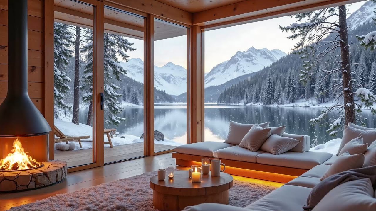Cozy Winter Space With Fireplace ❄️ Relaxing Piano Music and Fireplace for Study, Relax, Work