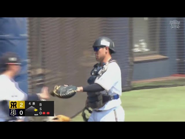 【ファーム】バファローズ・福永奨 タイガース・豊田寛の盗塁を阻止!!   2024年8月4日 オリックス・バファローズ 対 阪神タイガース