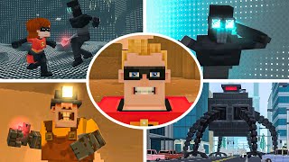 Minecraft x The Incredibles DLC - All Bosses Fight Gameplay