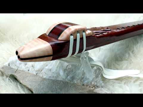 Native American Style Drone Flute 7 Hole Key E of Padauk and Curly Maple accents with Flame Carving