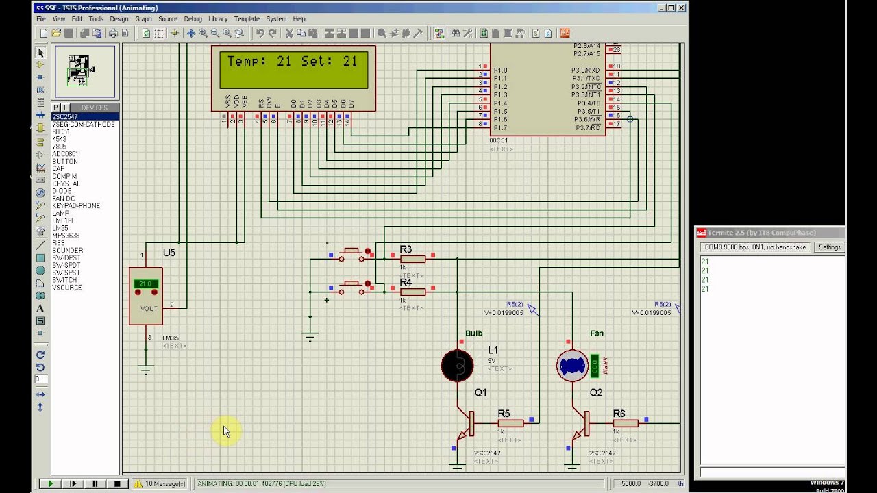 Temperature control system using LM35 precision sensor and 80c51 microcontroller (lab application)