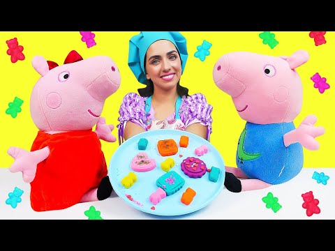 Готовлю игрушкам — Свинка Пеппа и желейные мишки! Еда для игрушек из пластилина Плейдо