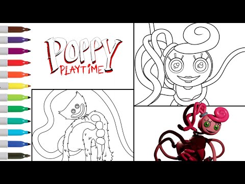 Poppy Playtime Mommy Long Legs & Huggy Wuggy Coloring Book Page