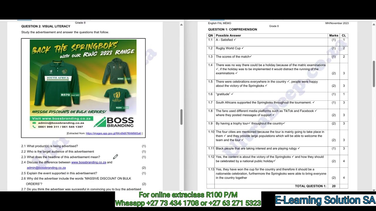 Grade 8 English FAL Term 4 | Final Exam Part 2 of 2025