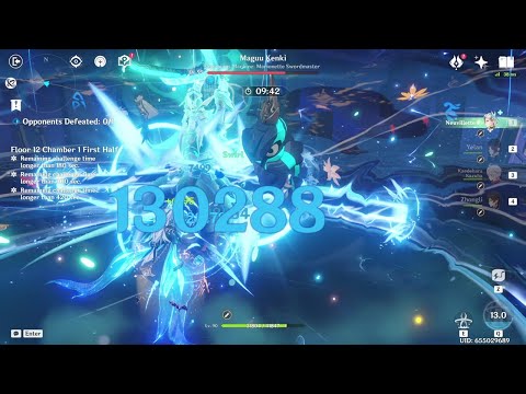 Quick C6R5 Neuvillette Spiral Abyss Test (26s K.O. Maguu Kenki 12-1) Yelan Zhongli Kazuha [Genshin]