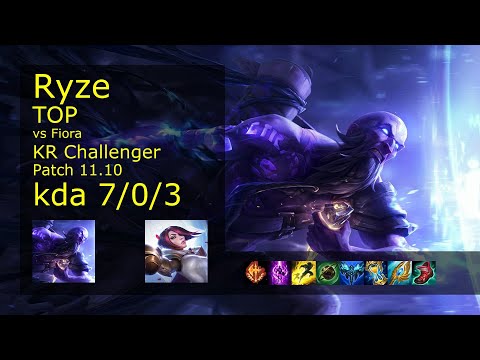 Ryze vs Fiora Top - KR Challenger 7/0/3 Patch 11.10 Gameplay // [롤] 라이즈 vs 피오라 탑