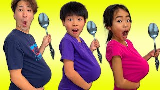 【寸劇】食べすぎちゃった！ダンスと運動をして健康になろう♪ Head Shoulders Knees & Toes song | Nursery Rhymes & Kids Songs かえであーたん video
