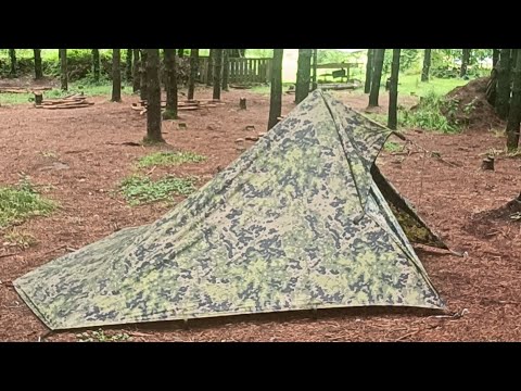 Tarpology - Testing Varusteleka Särmä TST Tarp, M05 woodland camo - Tarp Tent - Tarp Pyramid