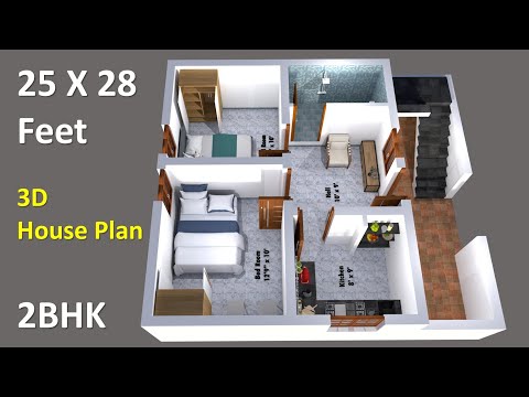 25 x 28 feet house plan & 3d elevation | 25 x 28 ghar ka naksha | 2 bedroom house design | Plan 11