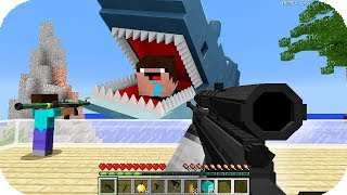 NOOB DEFIENDE LA ISLA DE TIBURONES GIGANTES MINECRAFT TROLL + ROLEPLAY