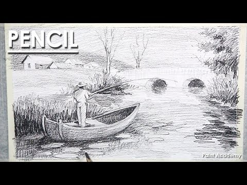 Mountains and Pine Tress Watercolor Pencil Landscape Drawing | steps to follow