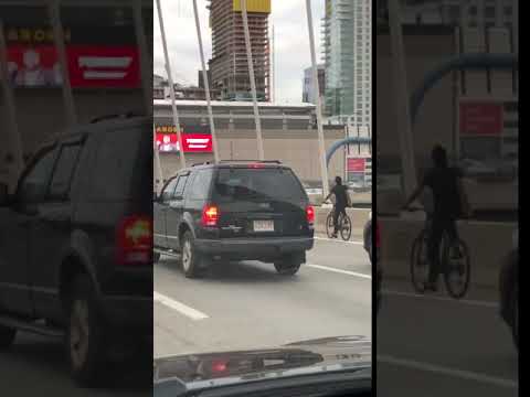 Bicyclist on the Zakim Bridge