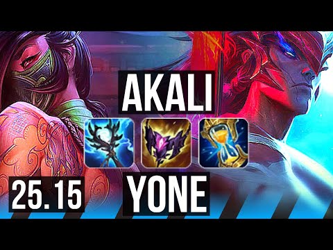 AKALI vs YONE (MID) | 6 solo kills, 43k DMG, Godlike | KR Master | 25.15
