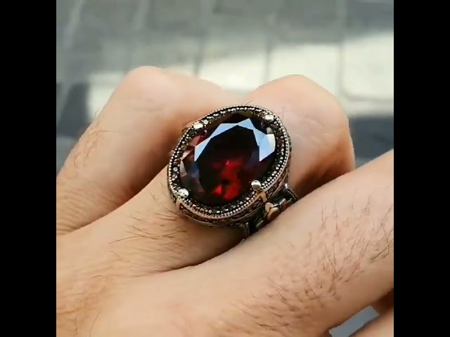 خاتم نحت يدوي فخم فضة خالصة مرصع بحجر الزركون