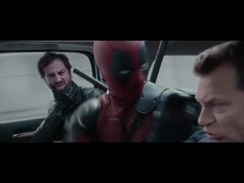 Deadpool (2016) red-band trailer still, teasing the film’s irreverent tone and needle-drop swagger