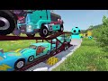 TRANSPORTING PIXAR CARS & FRUITS WITH COLORED & JOHN DEERE vs CLAAS vs TRACTORS - BeamNG.drive #962