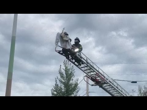 Watch: Firefighters rescue hawk from golf course netting